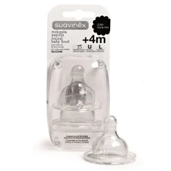 Suavinex                    2 tétines bout rond silicone débit lent 0+