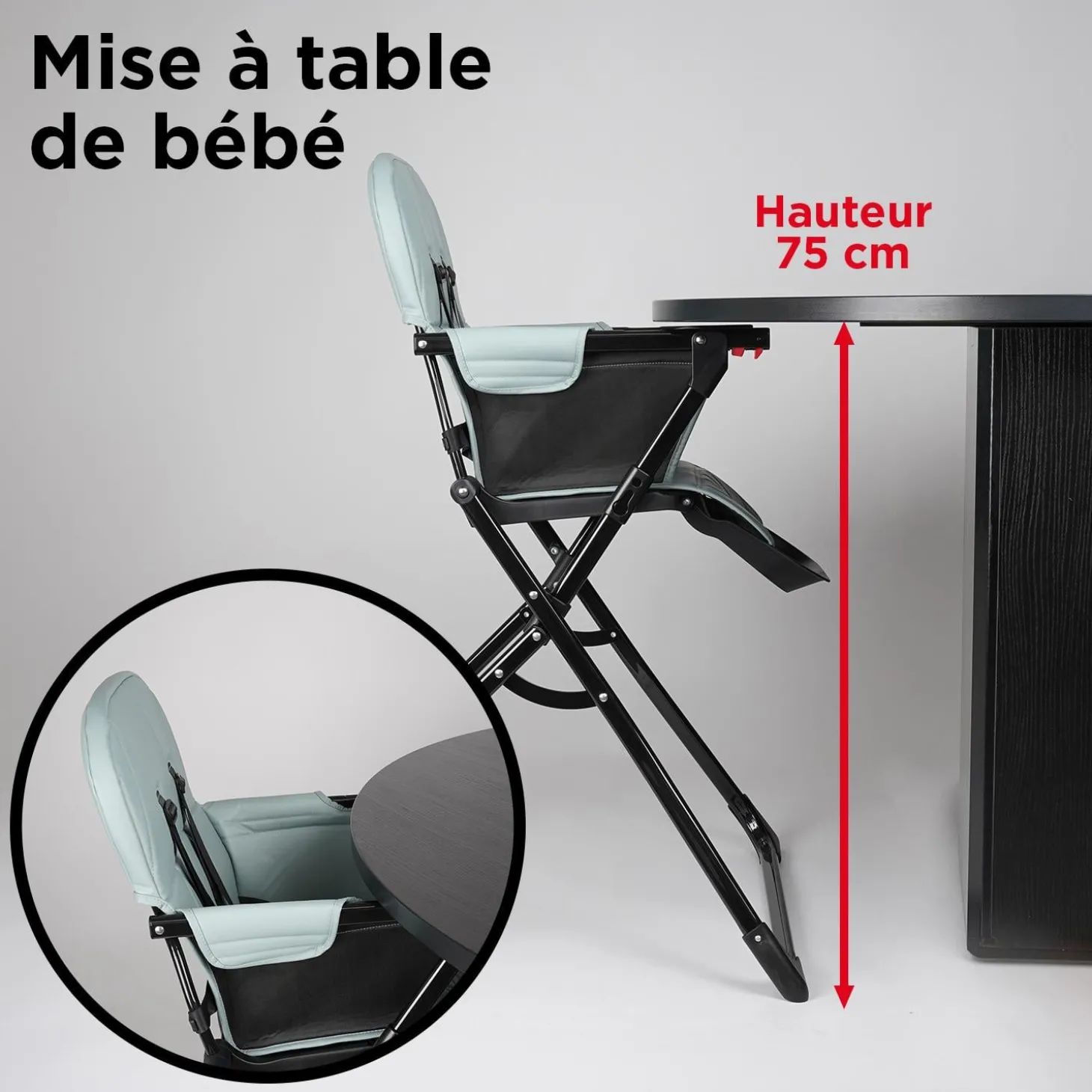 Thermobaby Chaise haute pliable handy Noir Et Vert Sauge