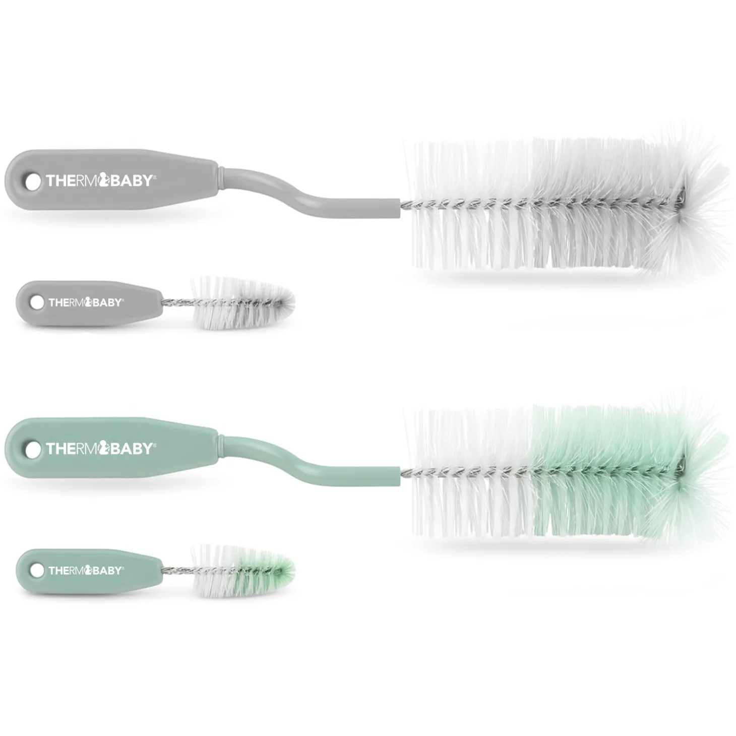 Thermobaby Goupillon rotatif pour biberon + goupillon assortis Vert Sauge/Gris charme