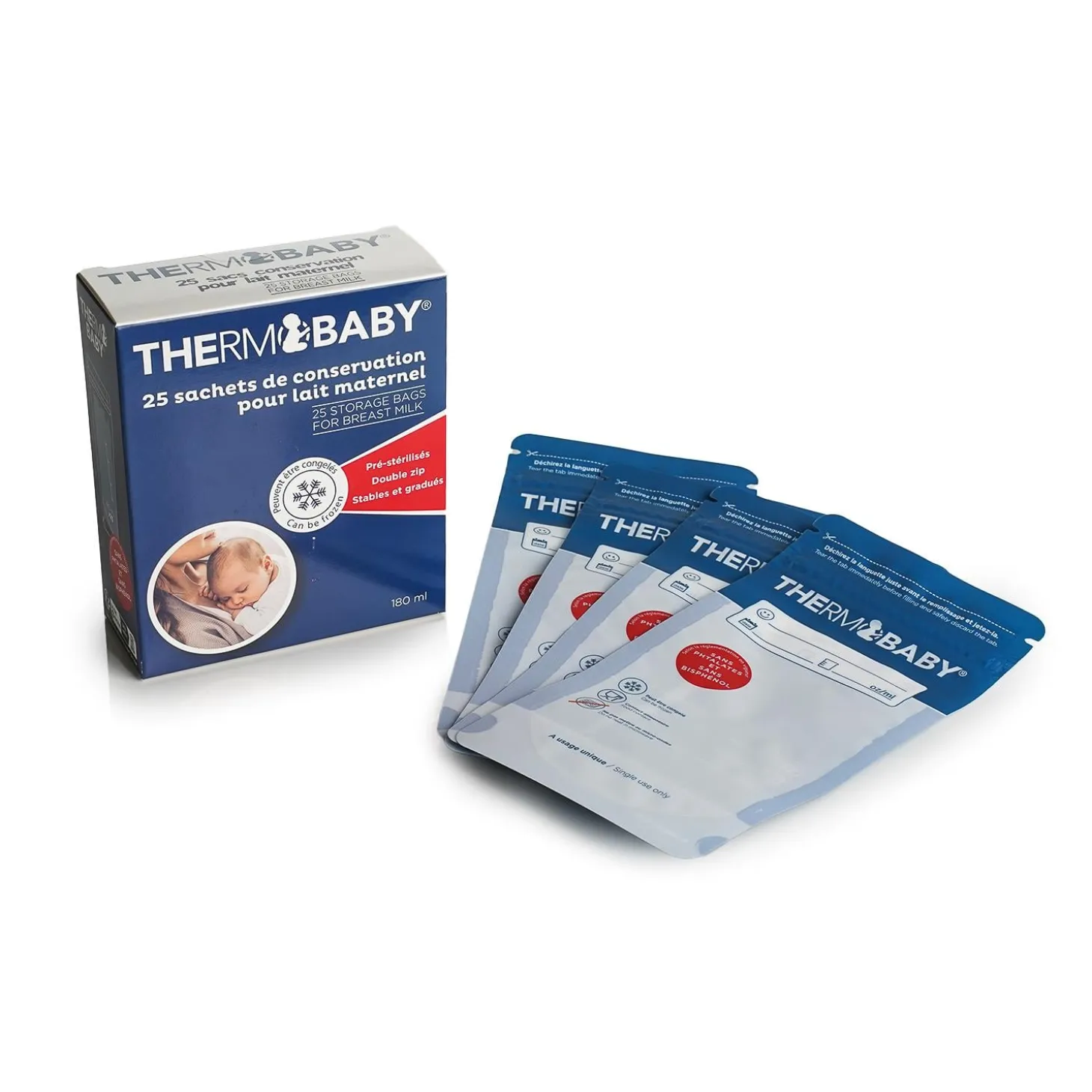 Thermobaby 25 sachets de conservation de lait Bleu 180 ml