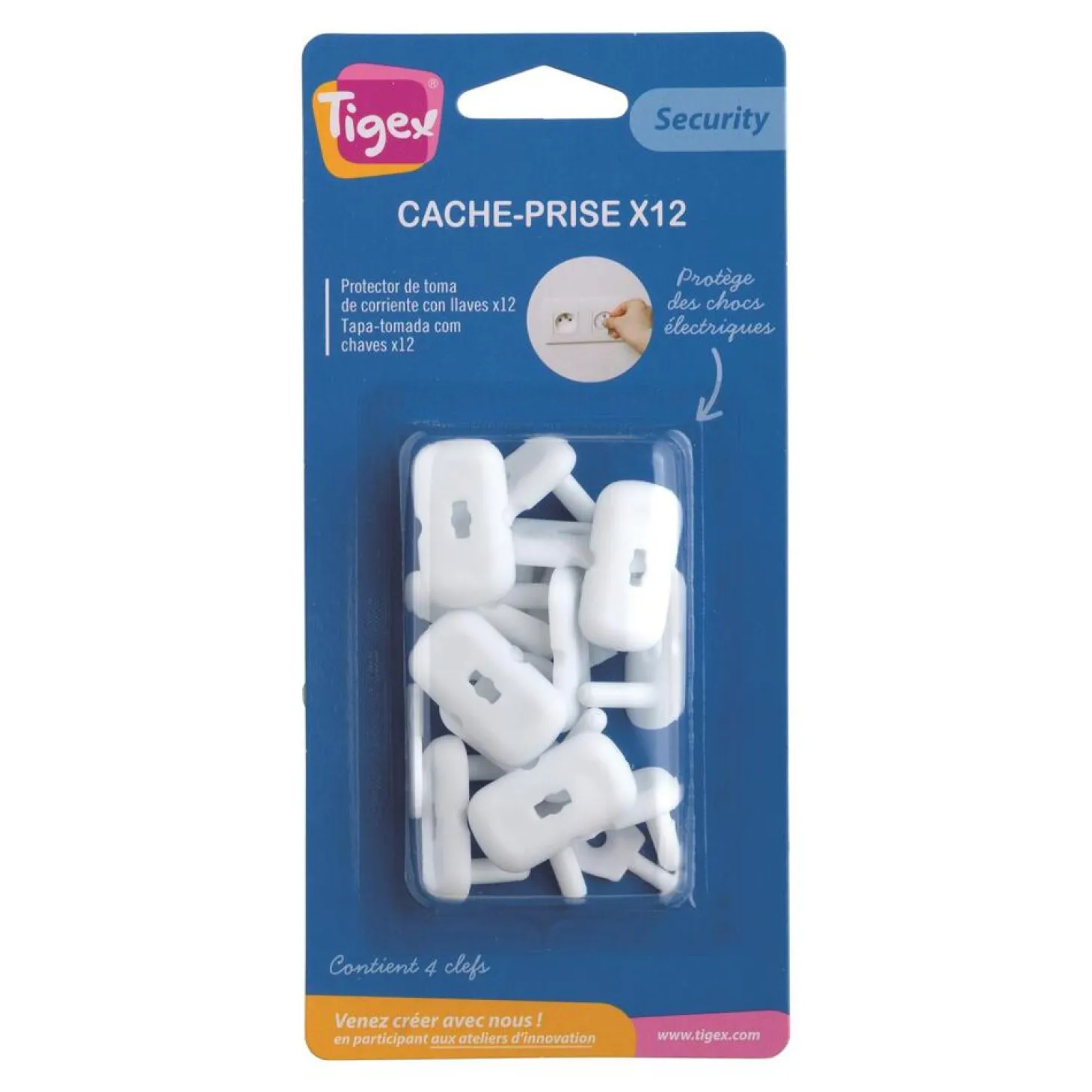 Tigex 12 cache-prises avec 4 clefs