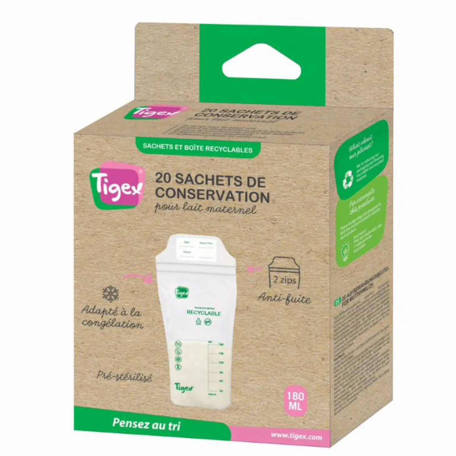 Tigex 20 sachets de conservation pour lait maternel Transparent