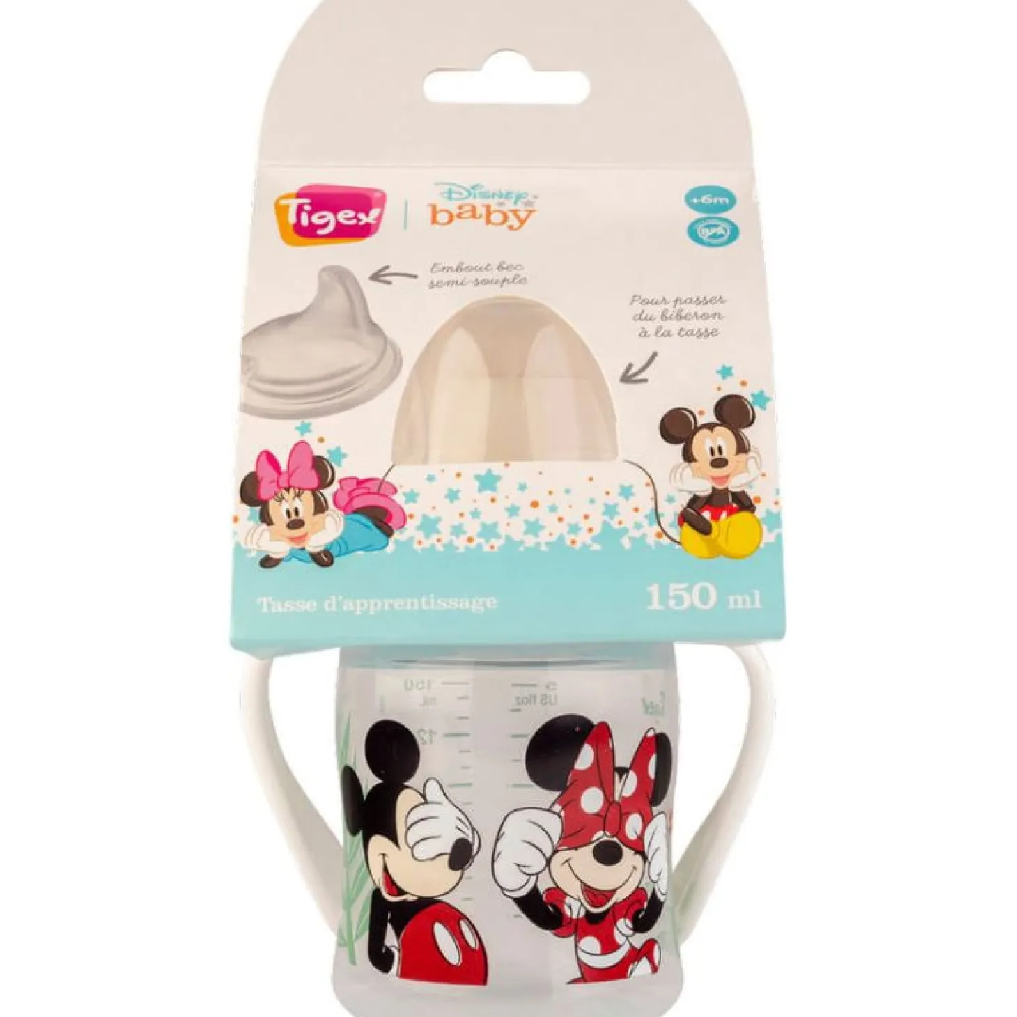 Tigex Tasse embout bec souple Mickey Minnie Transparent 150 ml