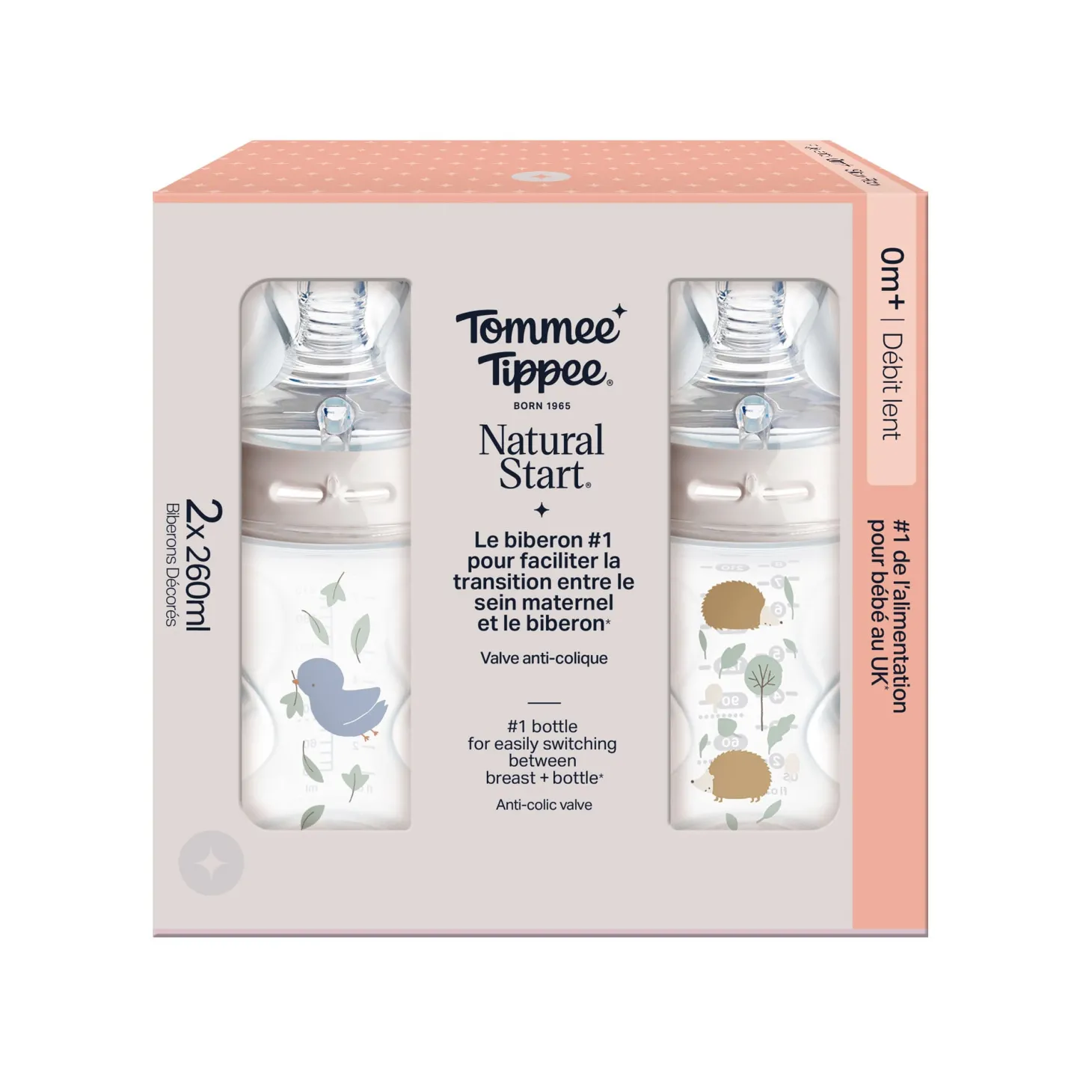 Tommee Tippee Lot de 2 Biberons Anti-colique Natural Start Deco Blanc 260 ml