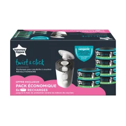 Tommee Tippee                    Lot de 6 Recharges pour Poubelle à couches Twist&Click    Gris