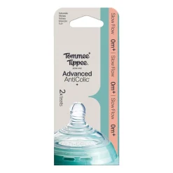 Tommee Tippee                    Lot de 2 Tétines pour biberon Anti-colique Avancé    Clear            Débit lent