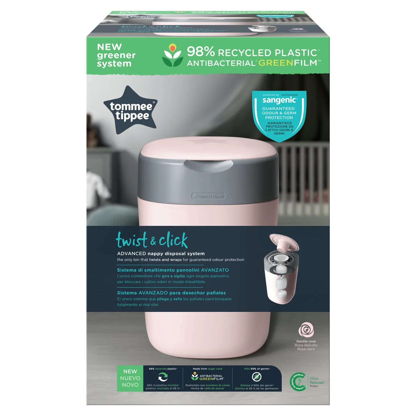 Tommee Tippee Poubelle à couches Twist & Click Rose