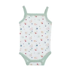 Trois Kilos Sept                    Body à bretelle Cœur    blanc, sauge, rouge, bleu