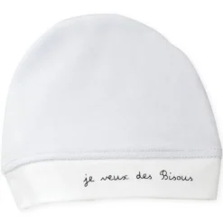 Trois Kilos Sept                    Bonnet Naissance velours Je veux des bisous    Bleu