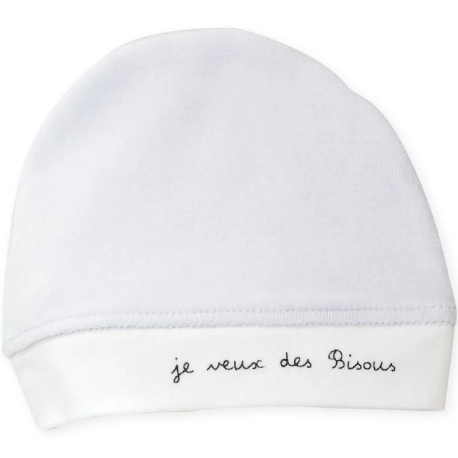 Trois Kilos Sept Bonnet Naissance velours Je veux des bisous Bleu