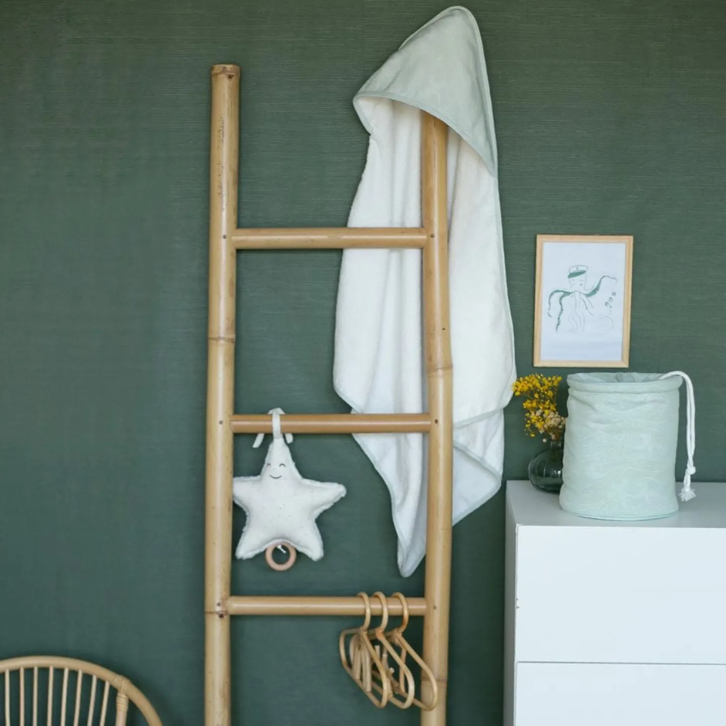 Trois Kilos Sept Cape de bain Au large de Nova Blanc/ Vert 70x70 cm