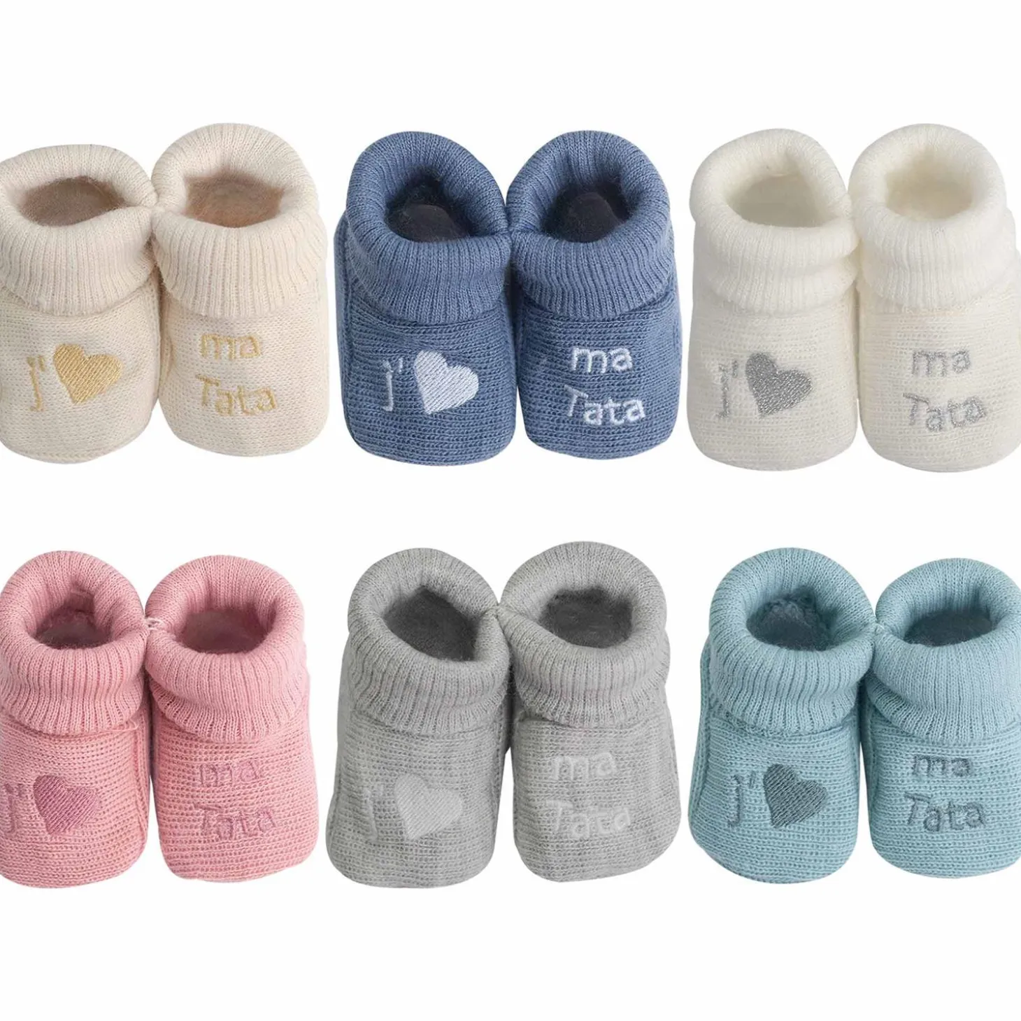 Trois Kilos Sept Chaussons J'aime Tata Multicolore Naissance