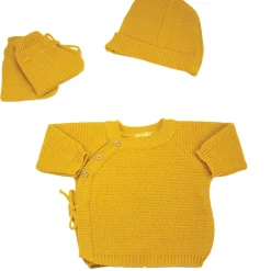 Trois Kilos Sept                    Ensemble brassière, chausson et bonnet Maille    Moutarde            0-1 mois
