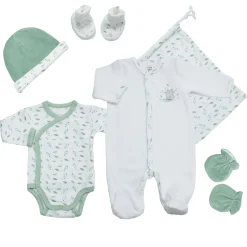Trois Kilos Sept                    Kit Naissance Chat - 6 Pcs  0M    Blanc / Vert Sauge            0 mois
