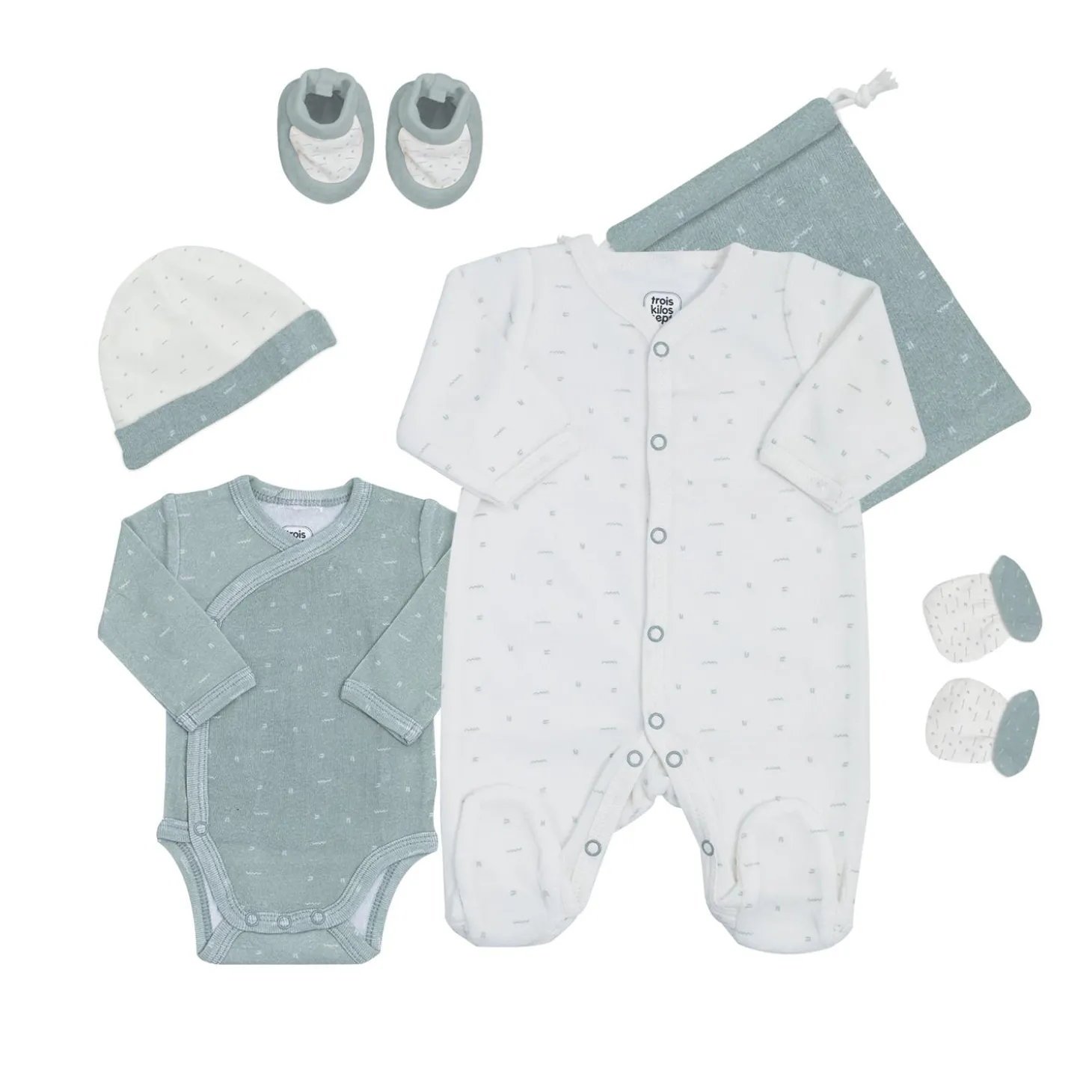 Trois Kilos Sept Kit Naissance 6 Pcs Vert Sauge