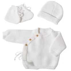 Trois Kilos Sept                    Lot Brassière + Bonnet + Chaussons    Blanc