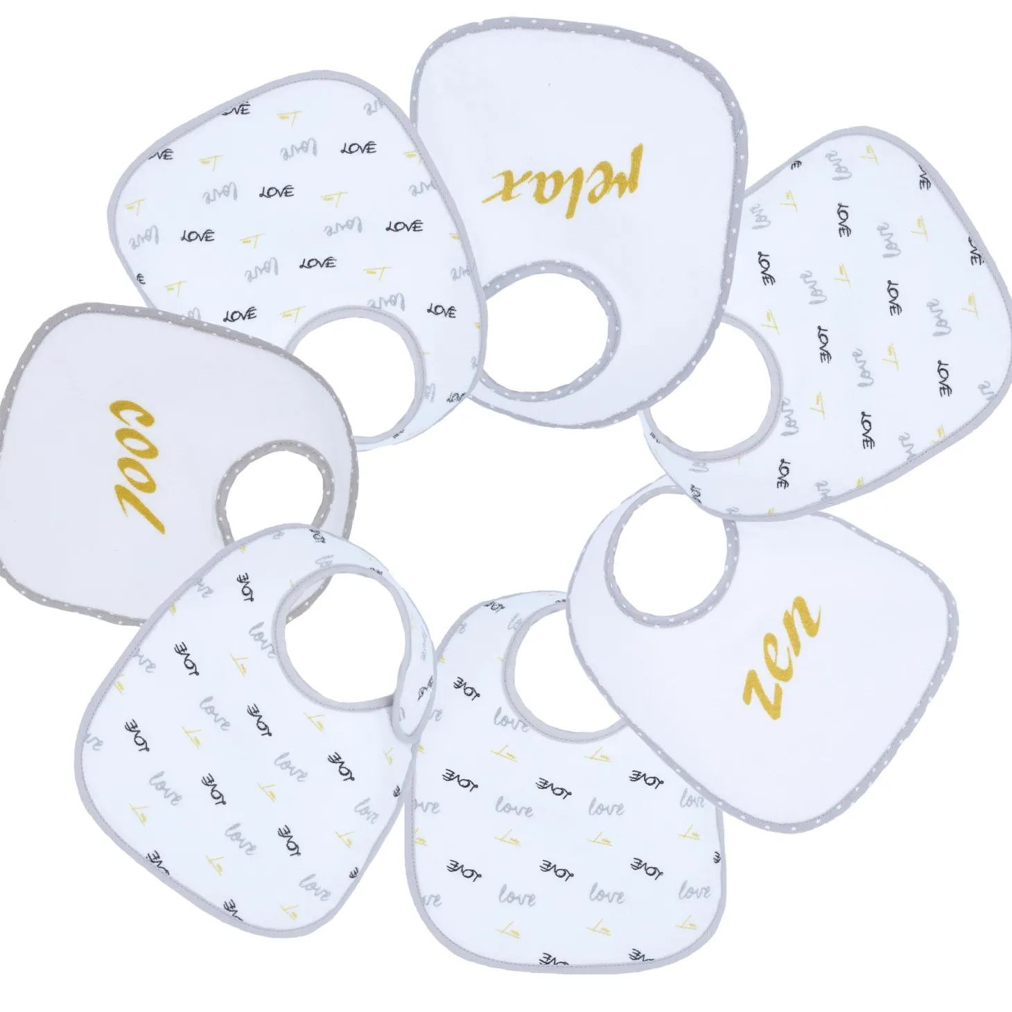 Trois Kilos Sept Lot de 7 Bavoirs Naissance Gris 0-6 mois