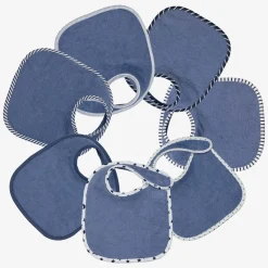 Trois Kilos Sept Lot de 7 bavoirs naissance Bleu 18x21 cm