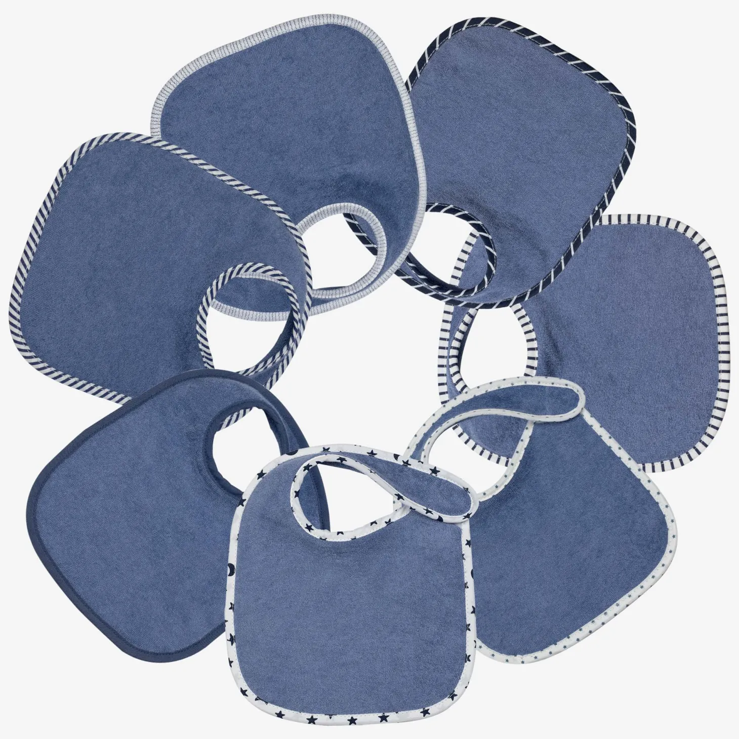 Trois Kilos Sept Lot de 7 bavoirs naissance Bleu 18x21 cm