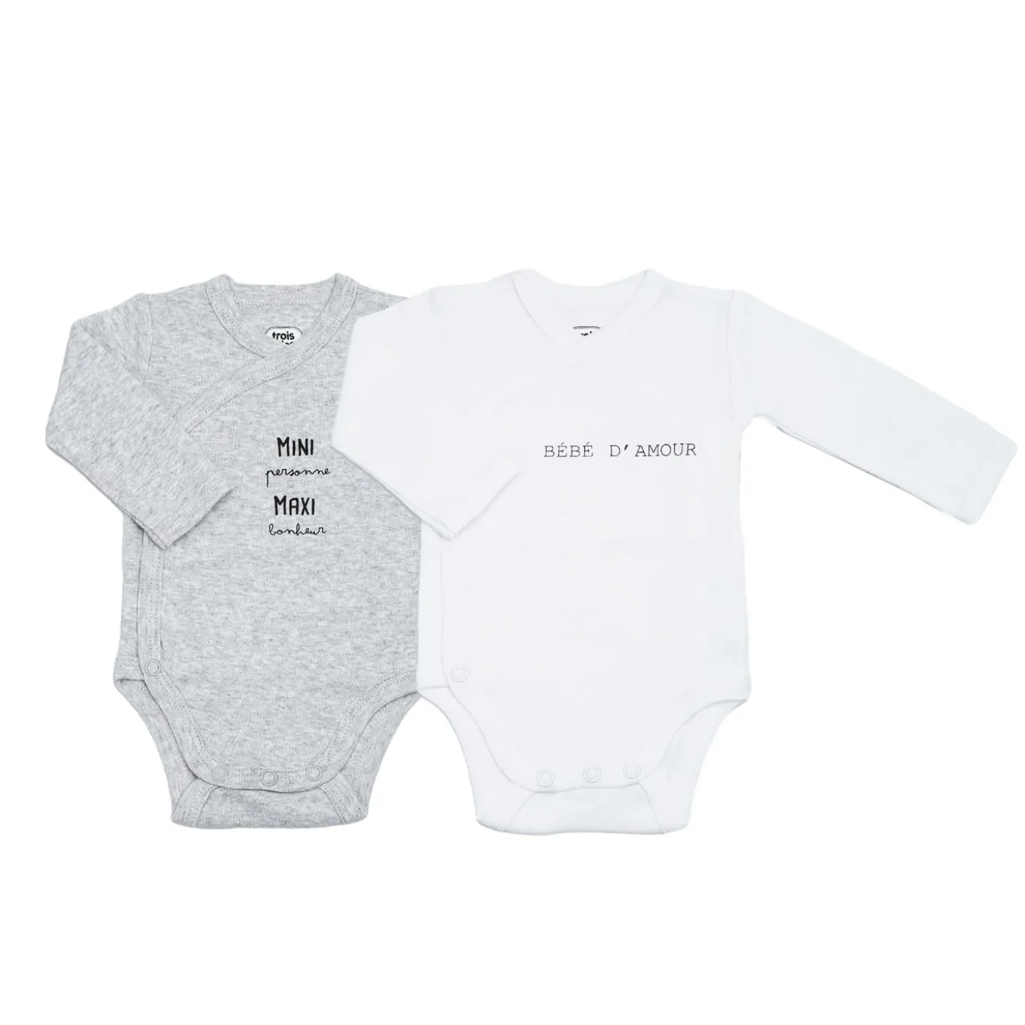 Trois Kilos Sept Lot de 2 body mini maxi Gris Chiné