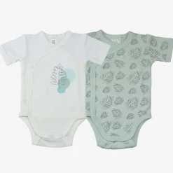 Trois Kilos Sept                    Lot de 2 bodys manches courtes Feuilles    Vert Sauge