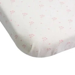 Trois Kilos Sept Lot de 2 Draps Housse pour Berceau Fleurs Roses Ecru 50x83 cm