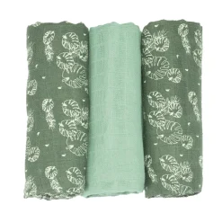 Trois Kilos Sept                    Lot de 3 langes Feuille    Vert            70X70 cm