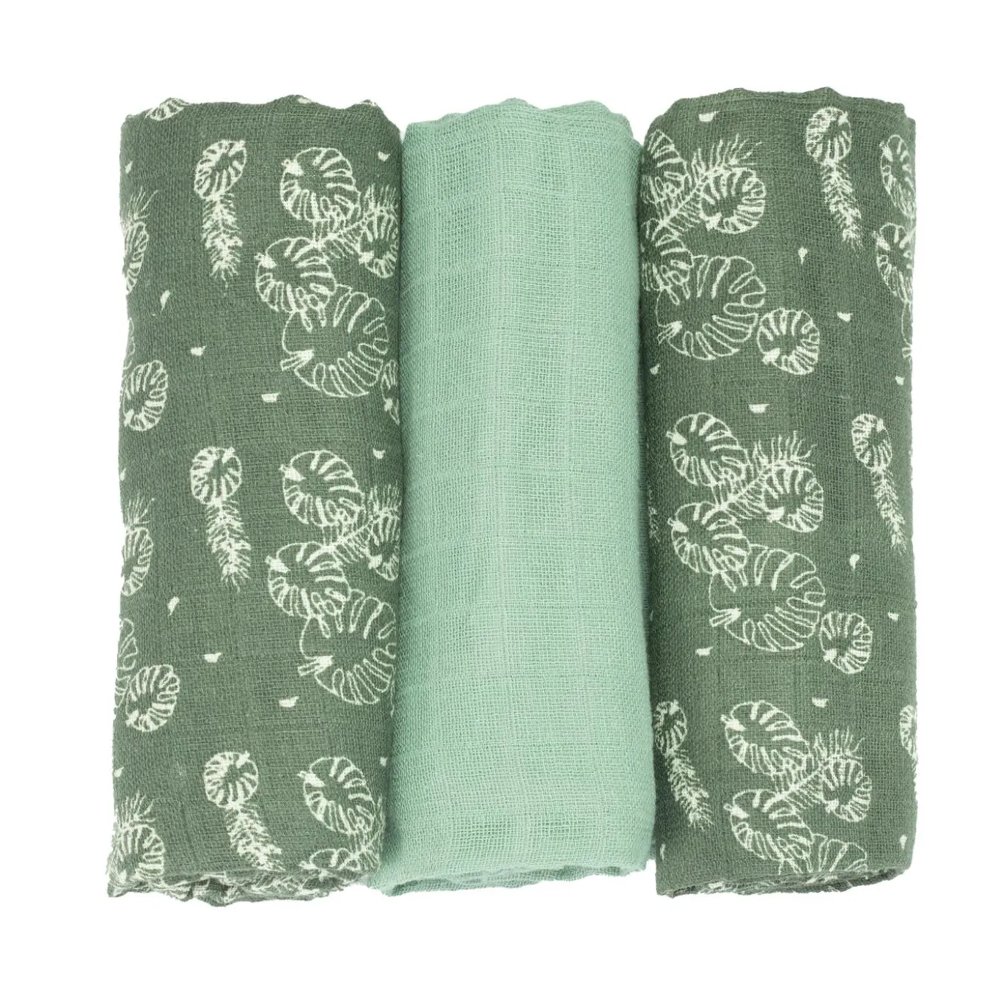 Trois Kilos Sept Lot de 3 langes Feuille Vert 70X70 cm