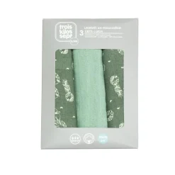 Trois Kilos Sept                    Lot de 3 langes Feuille    Vert            70X70 cm
