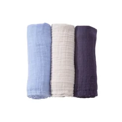 Trois Kilos Sept Lot de 3 langes Bleu 70x70 cm