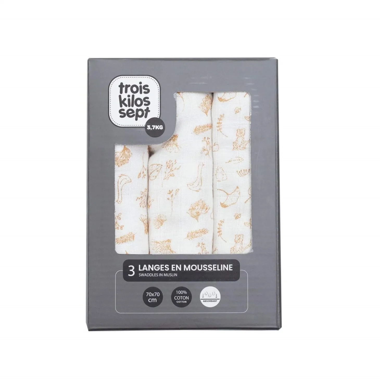 Trois Kilos Sept Lot de 3 Langes Beige