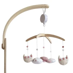 Trois Kilos Sept Mobile musical en bois rose et lili Blanc, Rose Poudré, Lin