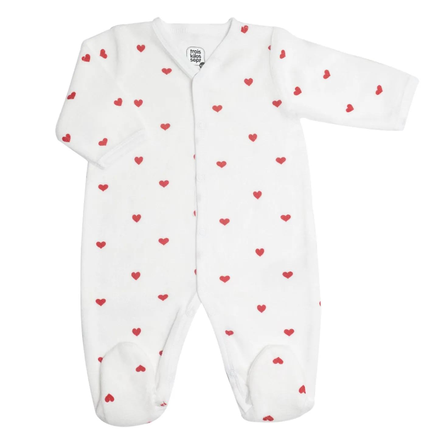 Trois Kilos Sept Pyjama Dors-Bien Coeurs Rouges Ecru