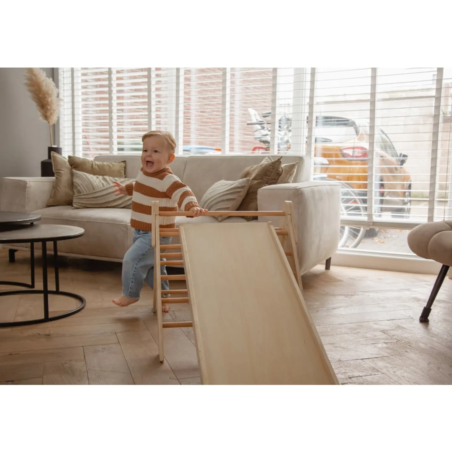 Tryco Triangle d'escalade en bois avec rampe Bois