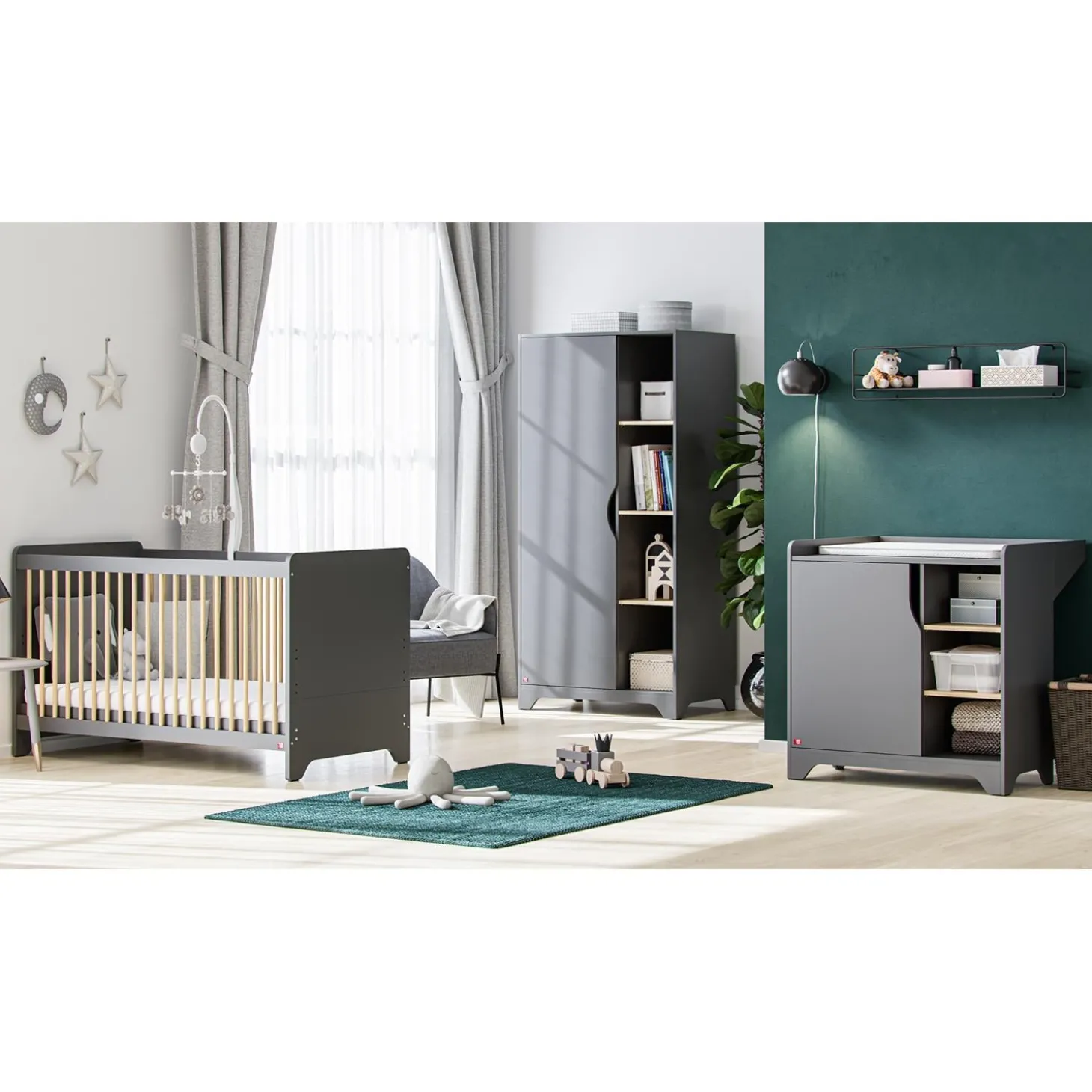 Vox Armoire 1porte Leaf Graphite/Bois