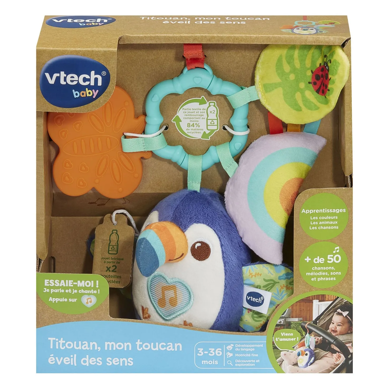 VTech Baby Jouet Titouan, mon toucan éveil des sens Multicolore