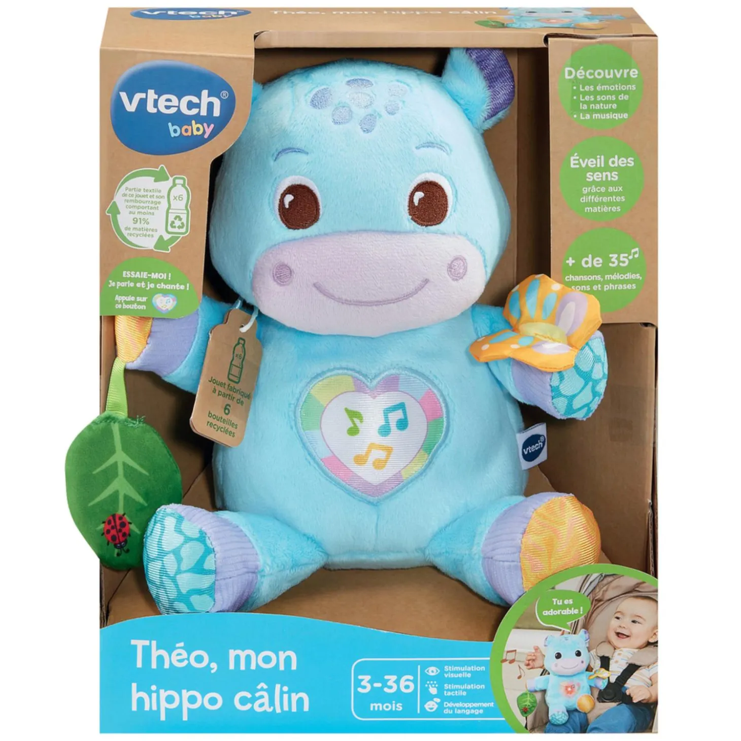 VTech Baby Peluche Théo mon hippo calin Bleu