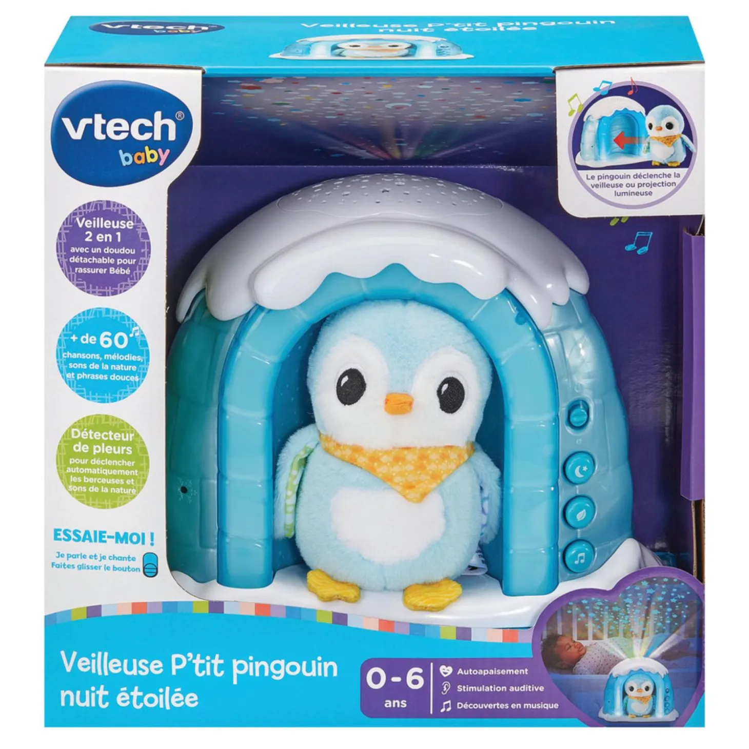 VTech Baby Veilleuse p'tit pingouin nuit etoilee Multicolore
