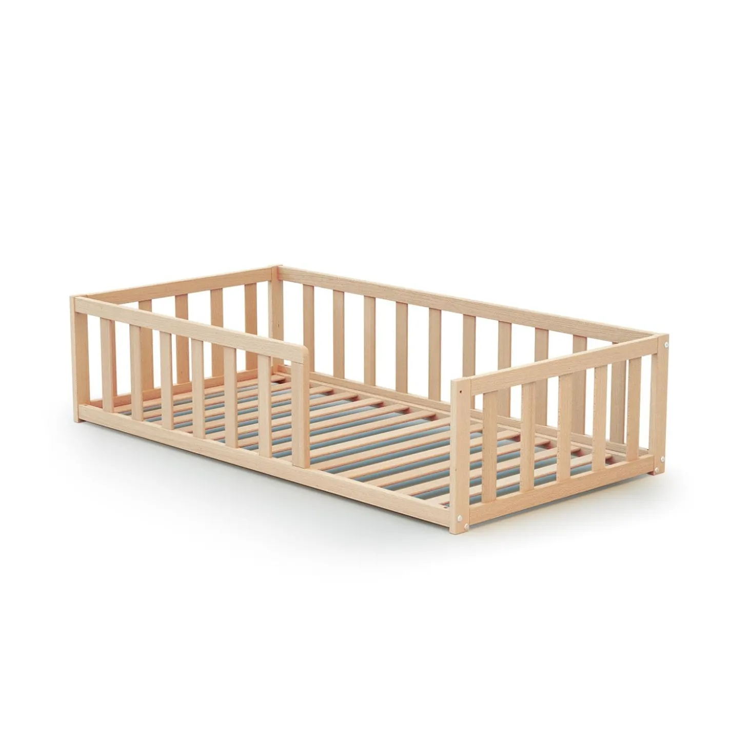 Webaby Lit enfant au sol en bois Brut Hêtre Brut 70x140 cm