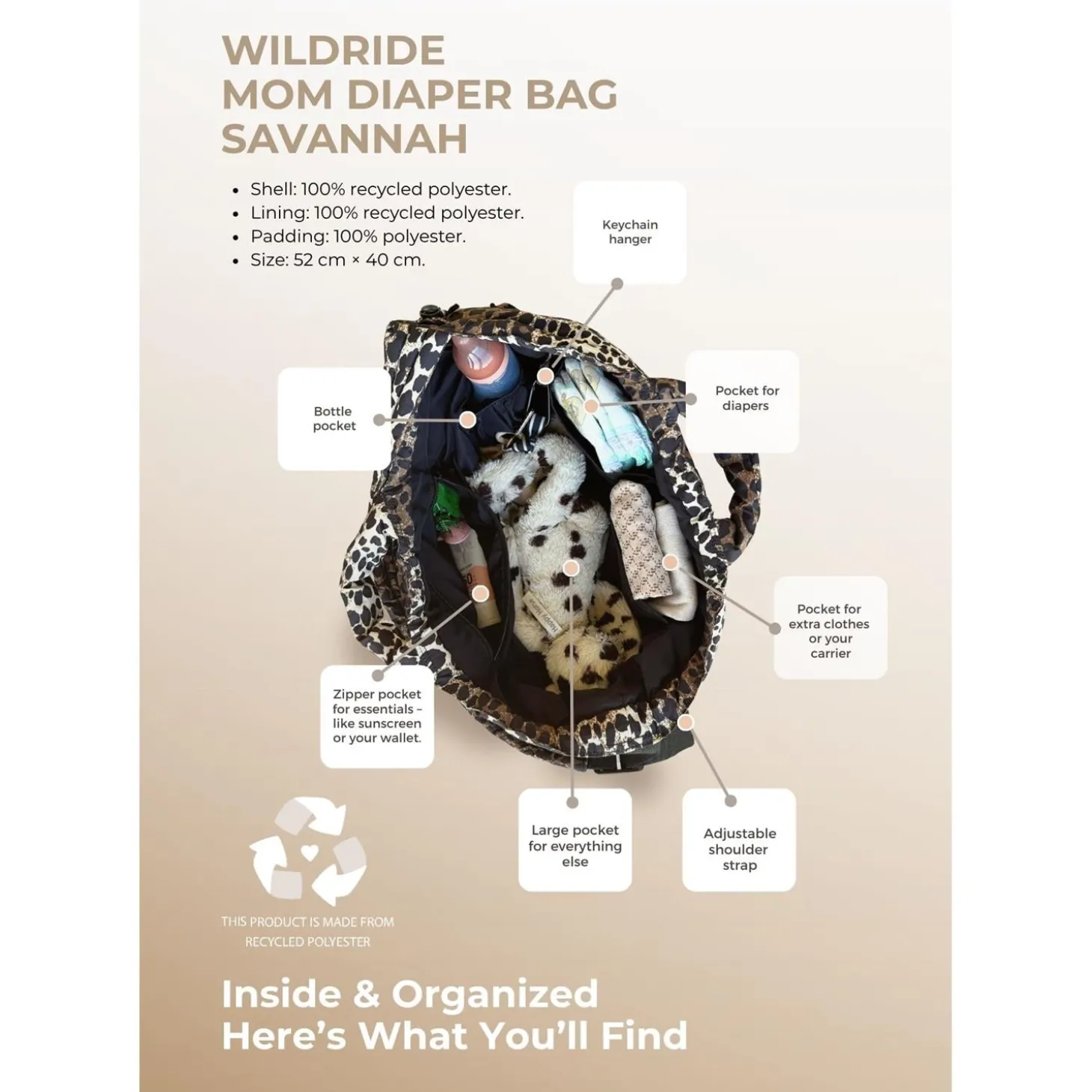 WILDRIDE Sac à langer Mom Bag Savannah