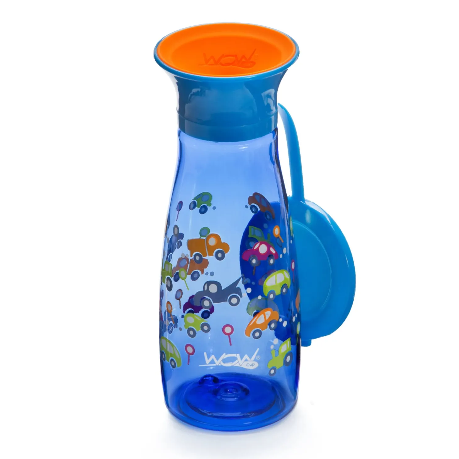 Wowcup Gourde 360 ° enfant avec couvercle Voiture Bleu 350 ml
