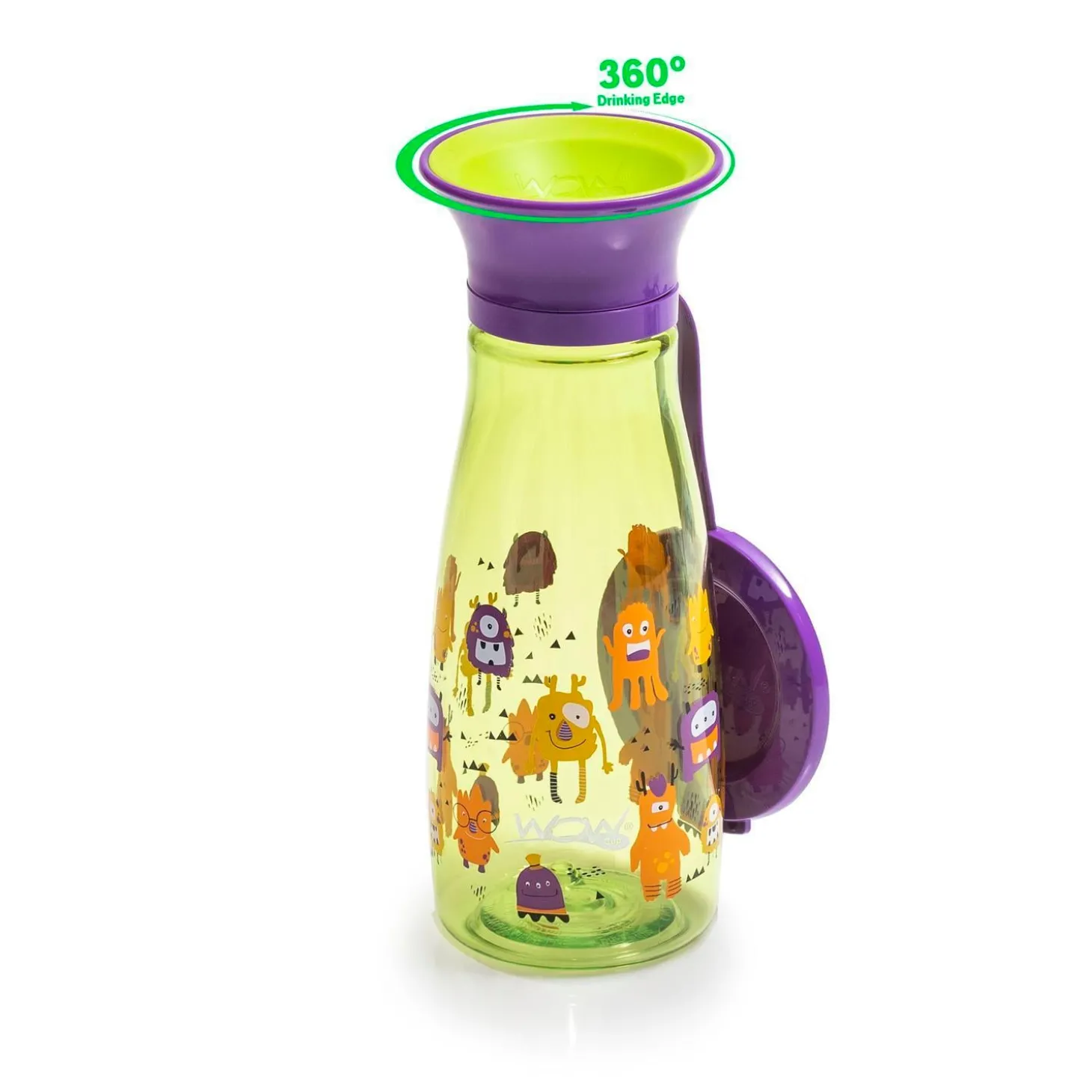 Wowcup Gourde 360 ° enfant avec couvercle Monstres 350 ml